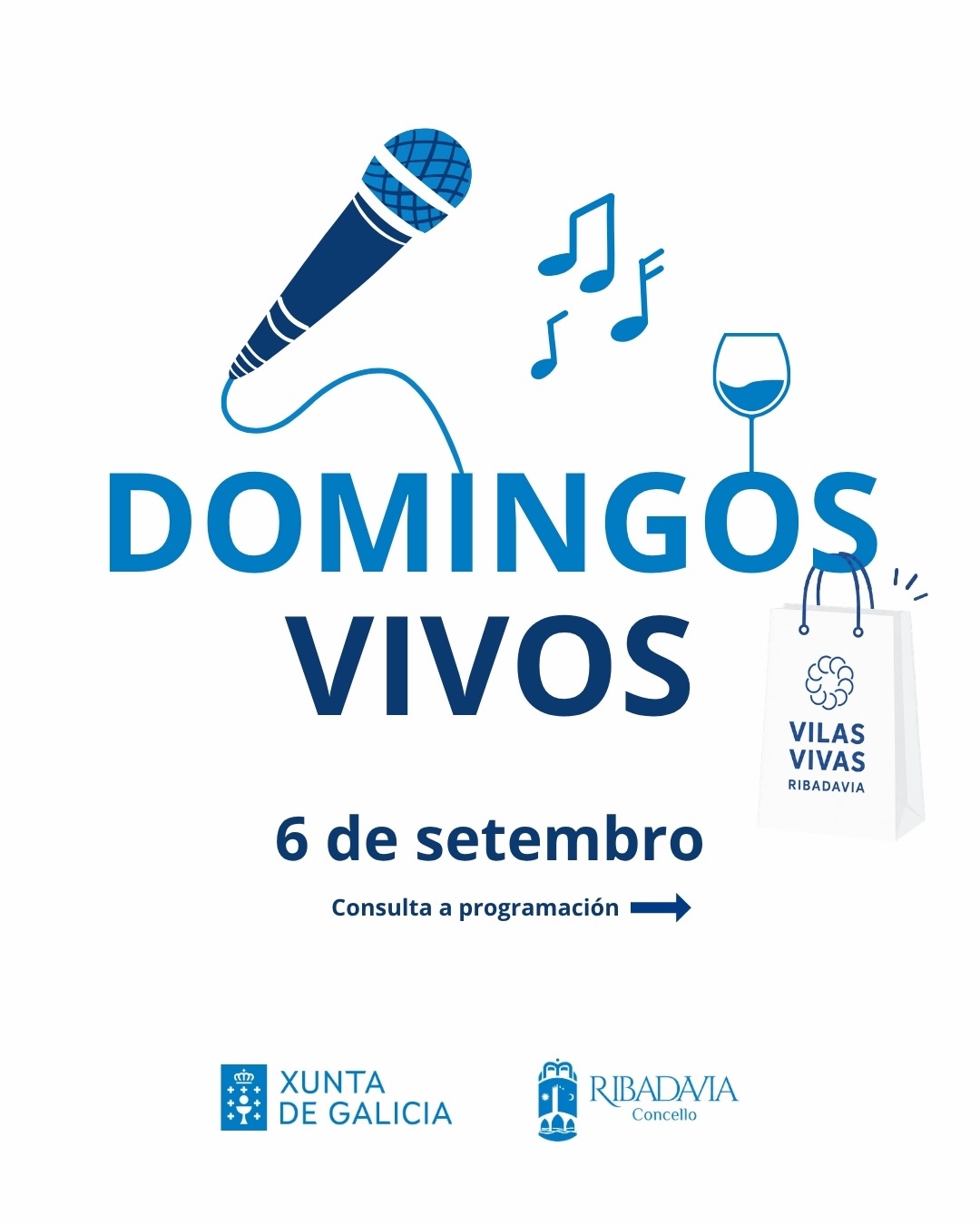 Este domingo, 6 de setembro, Ribadavia volve encherse de vida cun novo Domingo Vivo. 💙🎶
Agárdante unha mañá chea de ambiente, música e ganas de gozar coas actuacións de Bardo Abelardo e DJ Tibu, que poñerán a banda sonora perfecta a este domingo. 🎸🎧
📍 De 11:30 a 13:00 h, Bardo Abelardo estará na Praza de San Xoán e, de 13:00 a 14:00 h, DJ Tibu tomará o relevo na Praza Maior. 🎶
🎁 E ademais… na Praza de San Xoán celebraremos o segundo sorteo dos Domingos Vivos, con moitos premios agardándote. Iso si, lembra que terás que estar presente no momento do sorteo para poder gañar. 👀✨
Vémonos este domingo para seguir vivindo e desfrutando do comercio, da cultura e do mellor ambiente de Ribadavia. 💙