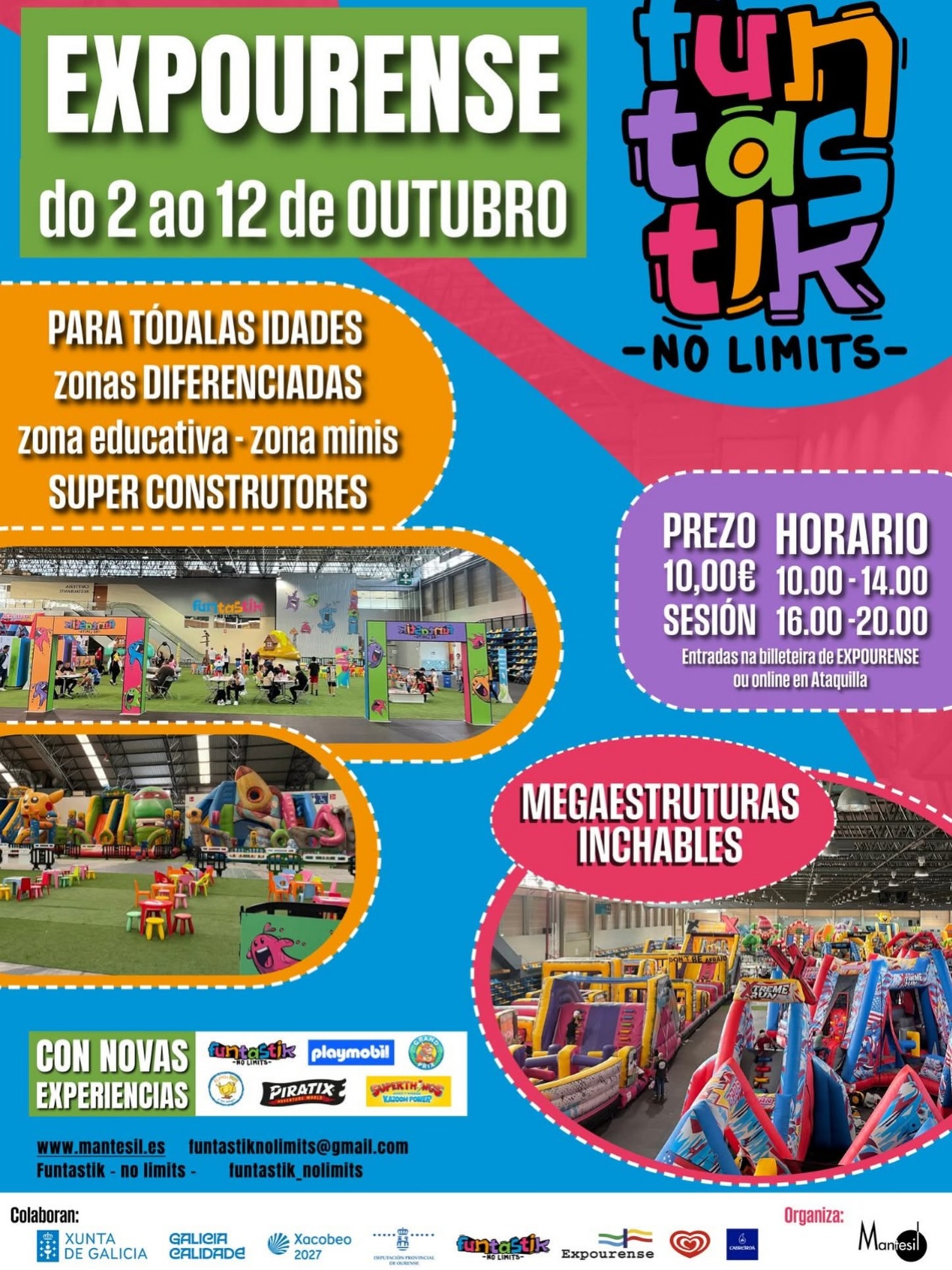 🎡 FUNTASTIK chega a Expourense! 🎠
Do 2 ao 12 de outubro, FUNTASTIK ofrecerá diversión para todas as idades.
Desde a Xunta de Galicia e o Concello de Ribadavia queremos que os establecementos adheridos a Domingos Vivos poidades premiar aos vosos clientes cunha invitación para FUNTASTIK.
Por cada ticket de compra dun mínimo de 15 €, os vosos clientes poderán achegarse á Oficina de Turismo de Ribadavia, na Praza Maior, e recoller 2 invitacións gratuítas para o evento. 🎟️🎟️
👉 As invitacións estarán dispoñibles ata esgotar existencias, horario; de domingo a luns de10:00 ás 15:00h e sábado de 10:00 ás 15:00 e de 16:00 ás 19:00.
💙 Unha oportunidade para premiar aos vosos clientes e ofrecerlles un plan divertido para gozar en familia!